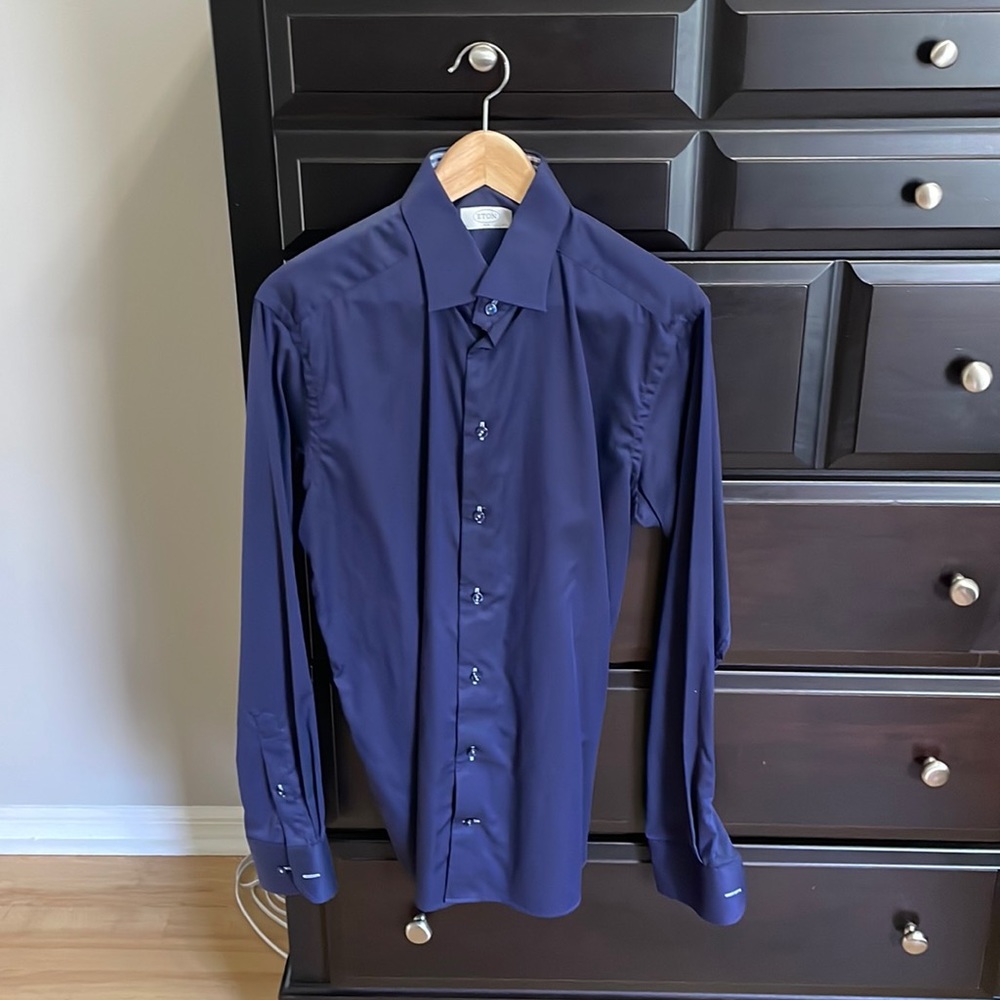 ETON Mens Dress Shirt,  dark navy blue, EUC